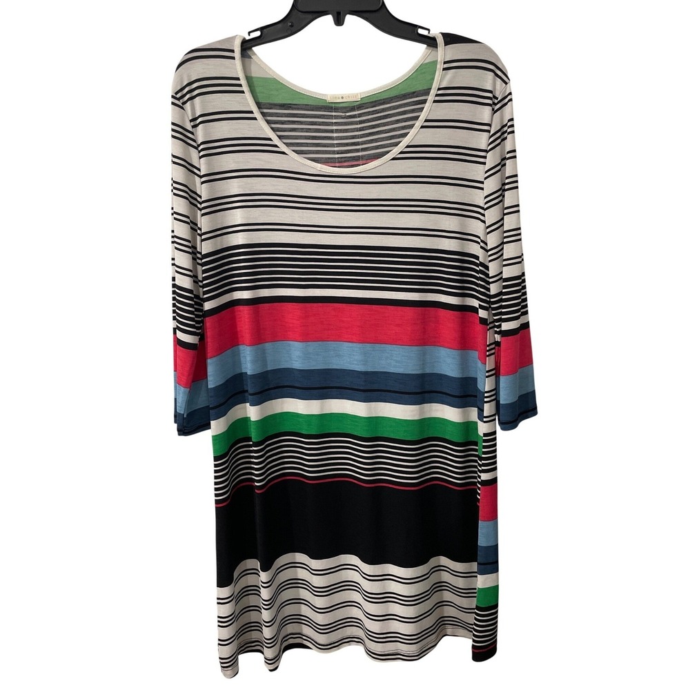 Lime & Chili Womens Large Striped Shift Dress Multicolor Back Buttons Maximalist